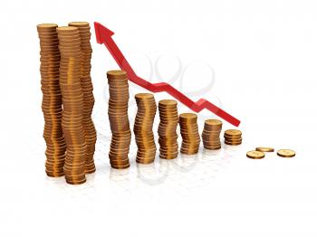 Royalty Free Clipart Image of a Bar Chart of Coins Indicating Profits