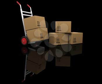 Royalty Free Clipart Image of a Dolly With Boxes