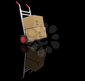 Royalty Free Clipart Image of a Dolly With Boxes