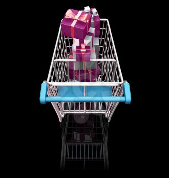 Royalty Free Clipart Image of a Shopping Cart Full of Presents