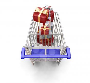 Royalty Free Clipart Image of a Shopping Cart Full of Presents