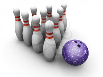 Royalty Free Clipart Image of a Bowling Ball and Pins