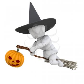 Royalty Free Clipart Image of a Witch Riding a Broom