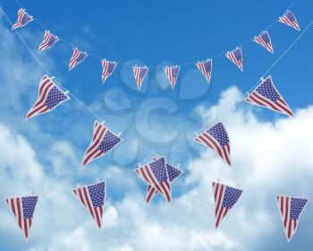 3D render of stars and stripes bunting and pennants