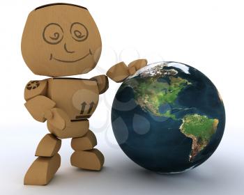 3D render of a Cardboard Box figure with globe