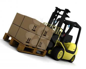 3D Render of Yellow Fork Lift Truck Isolated on White