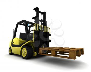 3D Render of Yellow Fork Lift Truck Isolated on White