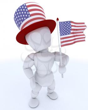 3D render of a man with american flag