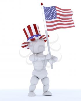 3D render of a man with american flag