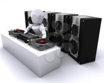 3D render of a DJ mixing records on turntables