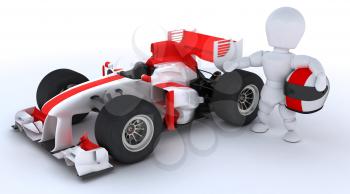 3D render of a man with race car