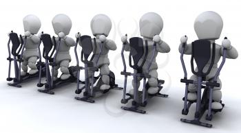 3D render of men on crosstrainers