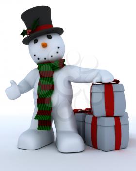 3D Remder of a Snowman in hat and scarf