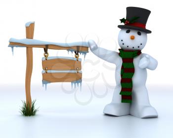 3D Remder of a Snowman in hat and scarf