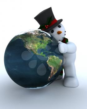 3D Remder of a Snowman in hat and scarf