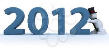 3D Remder of a Snowman in hat and scarf