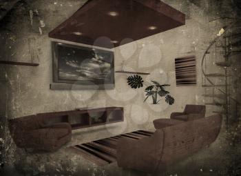 Contemporary interior image on a grunge style background