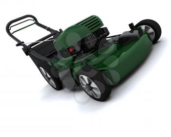 3D render of a man mowing the lawn