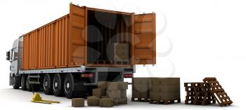 3D Render of a freight container Delivery Vehicle