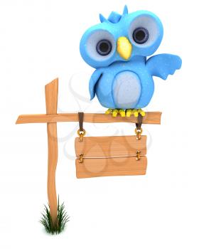 3D Render of a Cute Blue Bird Character