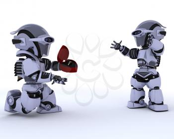 3D render of a robot with romantic gift