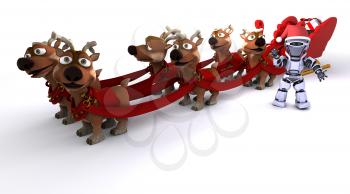 3D render of a Robot withsleigh and reindeer