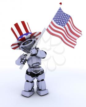 3D render of a robot with american flag