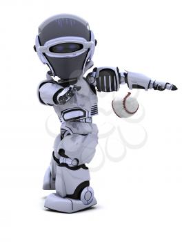 3D render of a Robot playing baseball