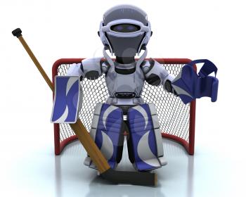 3D render of a Robot playing icehockey