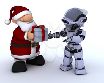 3D render of a robot and santa claus