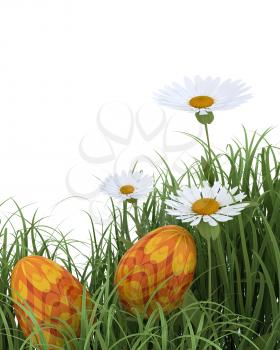 3D render of easter eggs in spring flowers