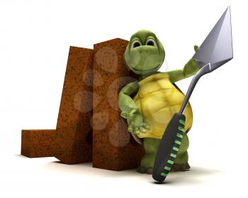 3D render of a Tortoise with bricks and cement trowl