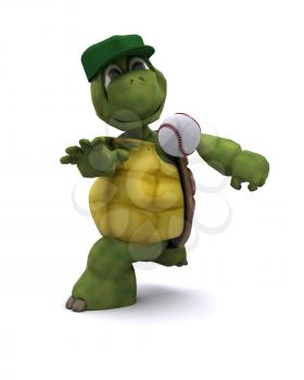 3D Render of a Tortoise playing baseball