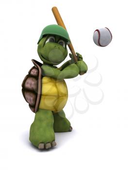 3D Render of a Tortoise playing baseball