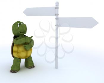 3D render of a tortoise with sign post