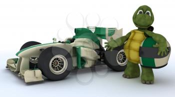 3D render of a tortoise with race car