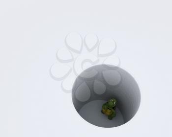 3D render of a tortoise stuck in  hole metaphor