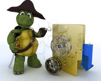 3D render of a Pirate Tortoise depicting illegal movie downloads