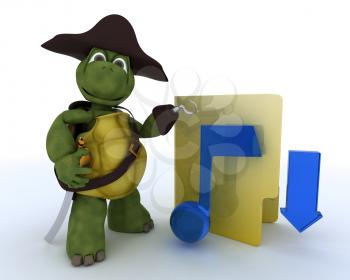 3D render of a Pirate Tortoise depicting illegal music downloads