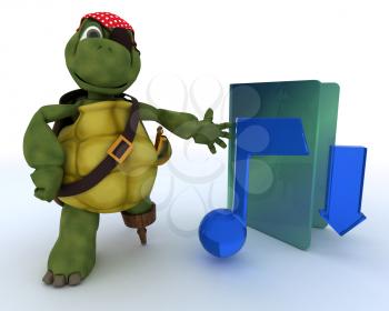 3D render of a Pirate Tortoise depicting illegal music downloads