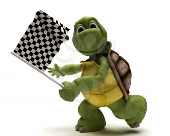 3D Render of a Tortoise with a chequered flag