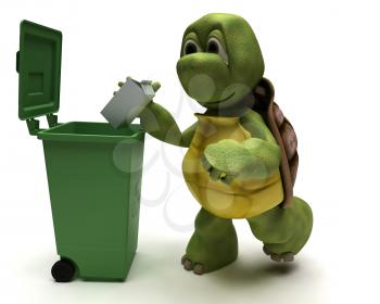 3D Render of a Tortoise with a trash can