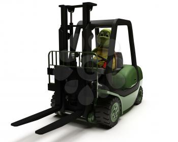 3D render of Tortoise driving a forklift truck