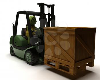 3D render of Tortoise driving a forklift truck