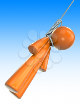 Royalty Free Clipart Image of a Hanging Orange Man