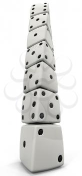 A tower of dice viewed from the bottom, with dramatic perspective.