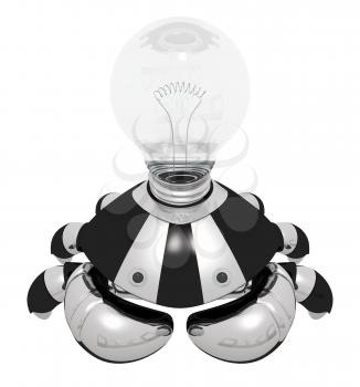 Royalty Free Clipart Image of a Robot Crab with a Light Bulb