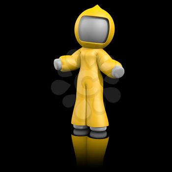 3d lady wearing bio hazard suit.