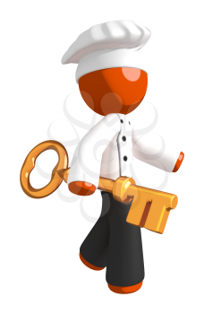 Orange Man Chef Walking with Large Key