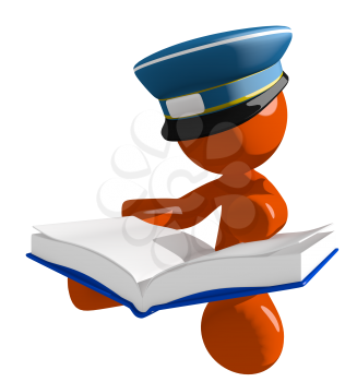 Orange Man postal mail worker  Sitting Reading Big Book